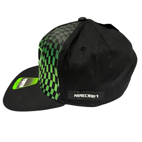 Minecraft Creeper Face Snapback Hat Youth Cap Kids Size OSFM Black and green - Picture 3 of 4